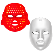 Vues avant et intérieure du masque facial LED avec lumière rouge, sur fond transparent.