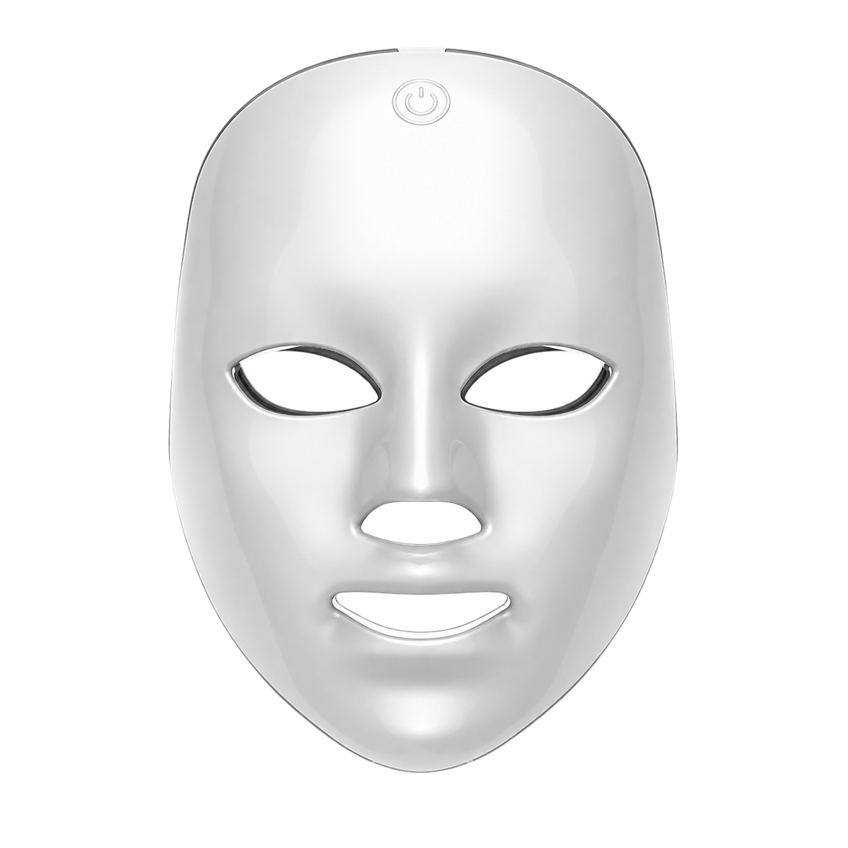 Vue de face du masque facial LED, lumières éteintes, sur fond transparent.
