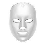 Vue de face du masque facial LED, lumières éteintes, sur fond transparent.